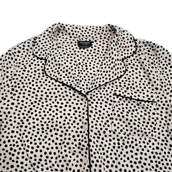 Kate Spade Pajama Top Womens XL Pink Polka Dot Notch Collar Short Sleeve Stretch - Picture 4 of 8